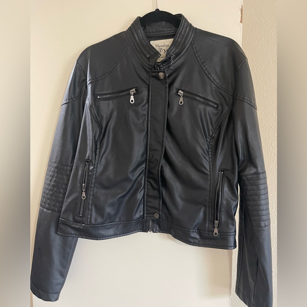 Maralyn & Me Black Leather Jacket with Quilted Accents
